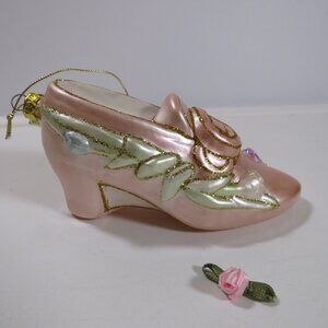 Blown Glass Rose Pink Ladies Shoe Christmas Ornament or Everyday Decoration